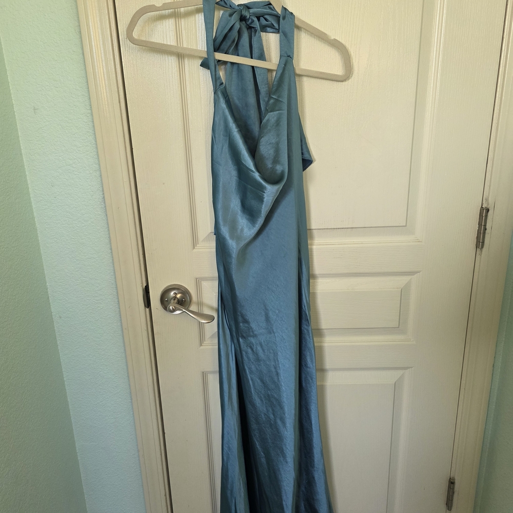 Selfie Leslie Aqua Backless Halter Dress